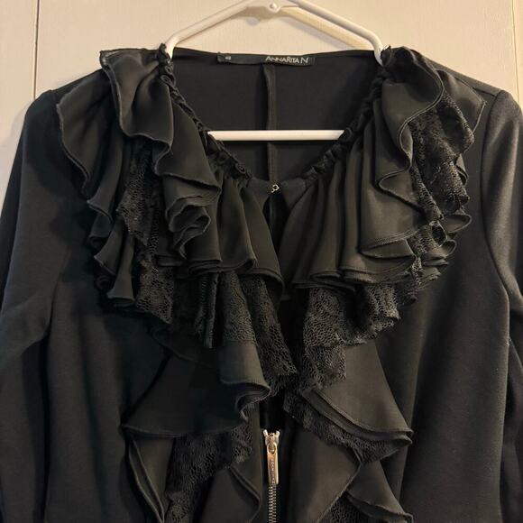 Annarita N. Steampunk Victorian Ruffled Lace Zip Blouse Top Black Italy Size 6 - Picture 3 of 10